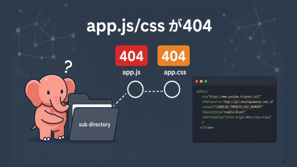 【Laravel】サブディレクトリに設置したアプリでapp.js、app.cssがnet::ERR_ABORTED 404 Not Foundのスクリーンショット