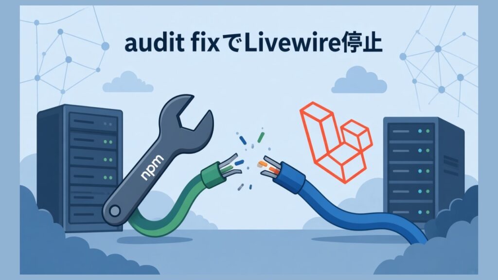 【Laravel８】npm audit fixしたらLivewireが動かなくなったのスクリーンショット