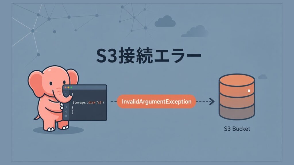 LaravelでAWSのS3接続時のエラー（InvalidArgumentException）のスクリーンショット