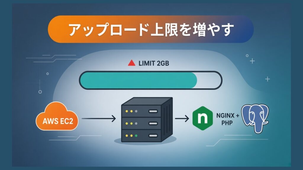 AWS EC2+nginx+php アップロードサイズの上限を増やすのスクリーンショット