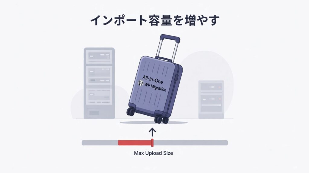 All-in-One WP Migrationのインポート容量（最大アップロードサイズ）を増やすのスクリーンショット