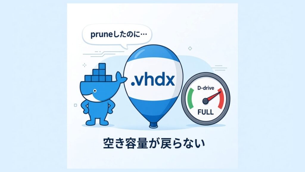 docker image prune したのにディスク空き容量が変わらないのスクリーンショット