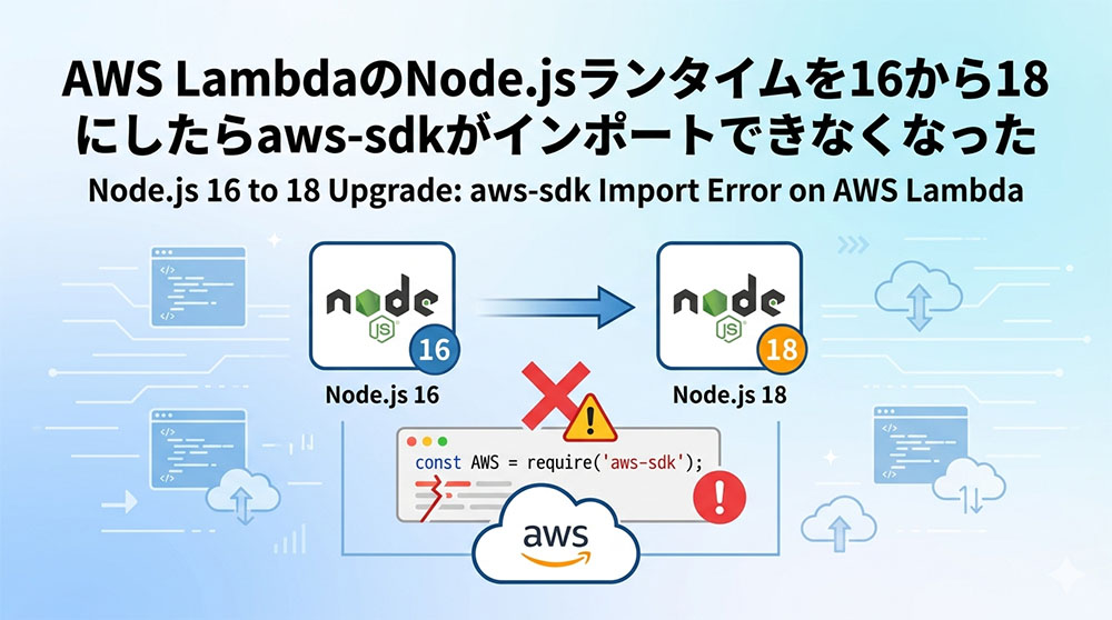 AWS LambdaのNode.jsランタイムを16から18にしたらaws-sdkがインポートできなくなったのスクリーンショット